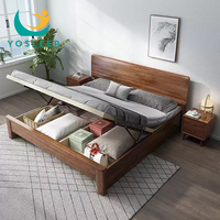 YOSLEEP Lit de Luxe en Bois Massif Style Antique avec Rangement, Lits King Size et Queen Size avec Table de Chevet, Ensemble de Meubles de Chambre