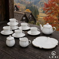 Grande assiette à fleurs de lys avec rebord, ensemble de 18 pièces en porcelaine, garniture de pétales or nacré, repose-tasses pour le café, LEXI