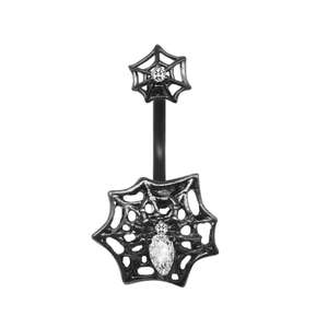 स्टेनलेस स्टील नई गहरे काले पेट बटन की अंगूठी, हेलोलीन आवश्यक मकड़ी वेब बैट भेदी पेट बटन - Product Image 5