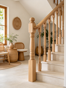 Poteau d'escalier classique en bois massif avec embout sphérique, balustre pour garde-corps domestique, fournisseur en gros, fabricant sur mesure, intérieur - Product Image 3