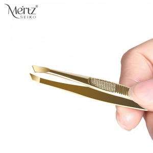 Pinset ujung miring emas mawar kualitas tinggi pegangan presisi pembentuk alis baja tahan karat alat kecantikan profesional - Product Image 3
