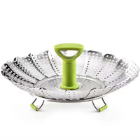 Panier vapeur pliable en acier inoxydable, panier vapeur multifonctionnel pour fruits et légumes avec poignée