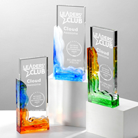 Trophées en cristal en gros, trophées personnalisés, plaque de sublimation en verre K9 avec base colorée, cadeau d'affaires