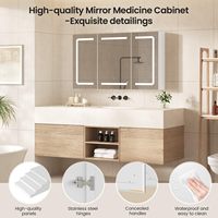 Armoire de salle de bain à 3 portes avec éclairage LED, miroir et étagères réglables – Offre Spéciale