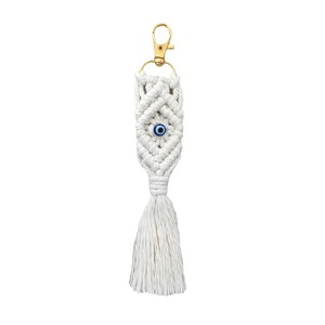 <span class=keywords><strong>Porte</strong></span>-clés mauvais œil en coton tissé à la main Style <span class=keywords><strong>simple</strong></span> avec perle bleue et gland pour la décoration de sac et l'ornement suspendu de voiture - Product Image 6