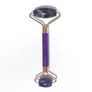 100% Natural Crystal Anti Puffiness Amethyst Face <b>Massager</b> Jade Roller and Gua Sha <b>Set</b> - Product Image 2