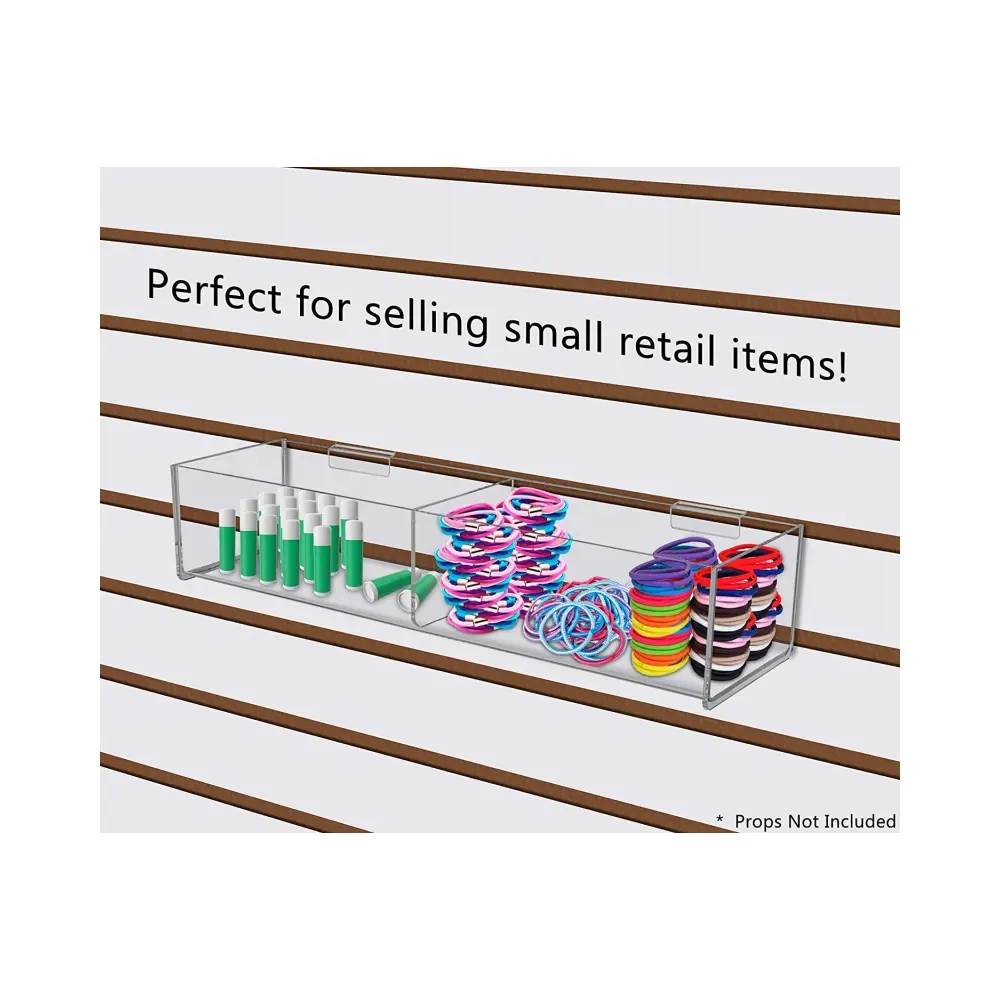 2 Compartment Retail Merchandise Dump Bin Slatwall Acrylic Retail Tray Caddys Present Products Storage Boxes