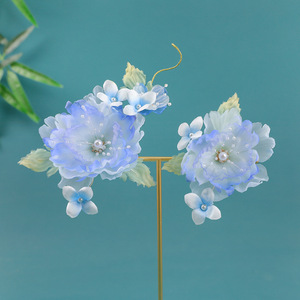 2026 Summer Original Design Ancient Style Handmade Silk <b>Flower</b> Blue Hanfu Hair Clip <b>Sweet</b> Makeup Styling Perforated <b>Flower</b> Hair - Product Image 4