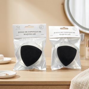 Spugnetta triangolare nera in plastica per polvere di marshmallow, grande strumento per applicazione cosmetica con scatola portaoggetti - Product Image 2
