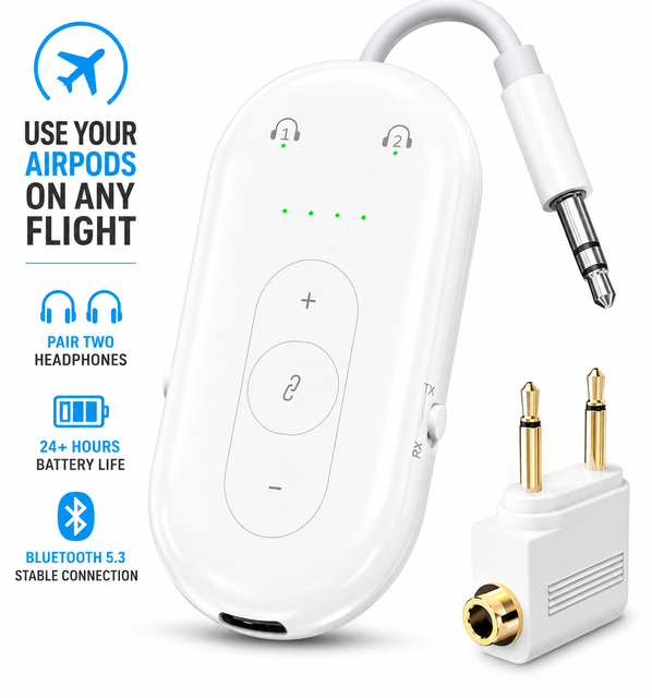 Qualcomm Chip 2 in 1 BT5.3 Transmitter Receiver Dual Mode Wireless Audio Transceiver 3.5mm AUX Adapter with AptX Low Latency