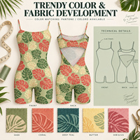 Jumpsuit Yoga Motif Bunga Hawaii Kustom 75% Nilon 25% Spandex Kompresi Tinggi Anti Tembus Pandang untuk Senam/Fitness