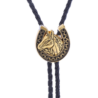 Nouveau Collier Bolo en Métal Tendance 2026 avec Têtes de Cheval et Fer à Cheval, en Stock, Style Country en Cuir