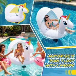 Bouée gonflable personnalisée en gros pour adultes, motif licorne, avec auvent, porte-gobelet et poignées de poussée pour fêtes à la plage/à l'extérieur - Product Image 6