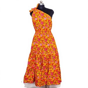 Floral Print Boho V-neck Sleeveless Midi <b>Dress</b> Women Casual One-Sided Cotton Breathable Natural Waist A-Line Silhouette Summer - Product Image 1