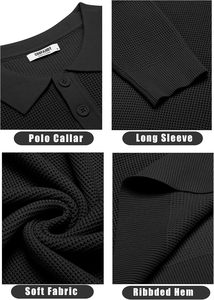 COOFANDY-Para <span class=keywords><strong>Hombre</strong></span>, Suéter de Manga Larga de Punto Ligero e Informal, <span class=keywords><strong>Camisa</strong></span> Polo <span class=keywords><strong>con</strong></span> Logotipo Frontal, Ropa Informal, Otoño - Product Image 5