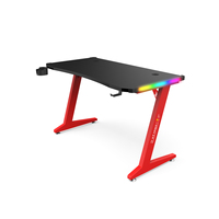 Bureau de jeu RGB LED noir en gros directement de l'usine avec porte-gobelet et crochet pour casque, surface en bois et pieds en acier épais