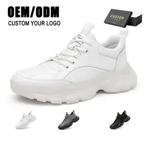 Quality Men's Casual Shoes Lace-up Split Leather White Men Fashion Breathable Walking Running Shoes Custom Your Own Logo