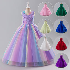 Superbes petites/grandes filles dentelle fleur fille mariage demoiselle d'honneur fête d'anniversaire vacances Pageant bal déguisement vêtements pour enfants - Product Image 2