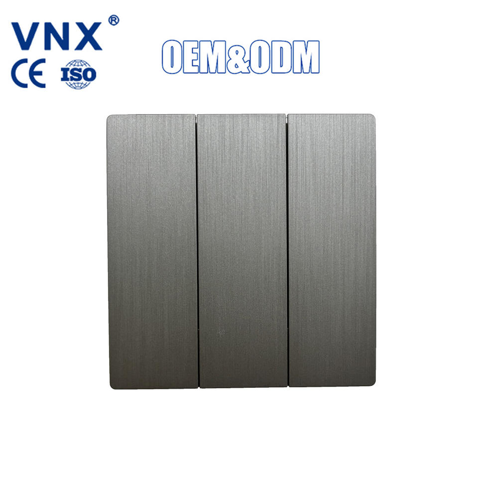 VNX Electrical Switches and Sockets Manufacturer Hot Selling Grey Gold British Standard 3 Gang 2 Way Modern Light Wall Switches