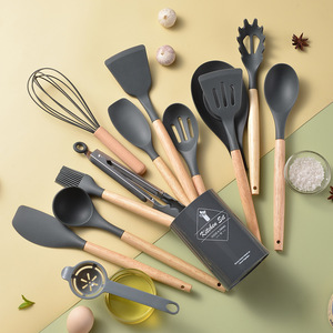 Ensemble d'ustensiles de cuisine en silicone écologique résistant à la chaleur, 14 pièces, poignées en <span class=keywords><strong>bois</strong></span>, compatible lave-vaisselle/micro-ondes/<span class=keywords><strong>four</strong></span> - Product Image 5