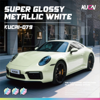 KUCAI PET Liner Glossy Super Glossy Metallic Putih Stiker Pembungkus Mobil Eksterior Vinyl 1.52*17m/roll Ukuran Dapat Disesuaikan