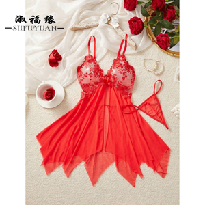 B1140 Camicia da Notte Sexy Trasparente, Produzione Diretta, Abito Sottoveste da Donna in Poliestere con Spalline Sottili, Camicia da Notte Europea Disponibile - Product Image 1