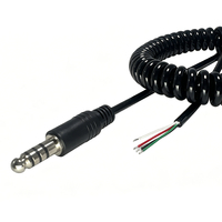 Cable Espiralizado Personalizado U-174, Conector de Aviación de 4 Polos a 4 Cables Desnudos Estañados para Auriculares de Aviación de 7.1mm, Auriculares de Helicóptero