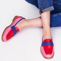 Mocassins pour femmes en cuir, couleur contrastée, cousus main, pour tenues assorties, vente en gros ODM OEM, pour la ville et le travail