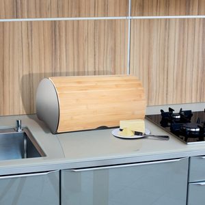 Is Bamboo Bread Box 37.47x21.13x21.59cm Modern Minimalist <b>Kitchen</b> <b>Storage</b> <b>Jar</b> Round Design - Product Image 4
