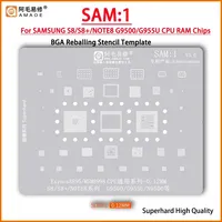 Amaoe Universal 0,12 MM CPU BGA Reballing Stencil para Samsung SAM 1-20 IC Chips Reparación de soldadura Estaño Plantación Malla de acero
