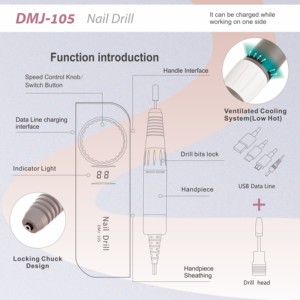 Máquina de Taladro de Uñas Portátil Recargable <span class=keywords><strong>Love</strong></span> <span class=keywords><strong>Crazy</strong></span> DMJ-105 de 35000 rpm para Manicura y Pedicura - Product Image 3