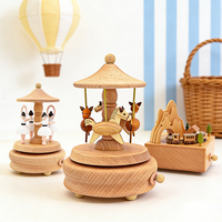 Boîte à musique rotative en bois de hêtre allemande avec logo personnalisé, motif rond et carré, cheval de carrousel, design personnalisable