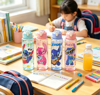 Bouteille d'eau en plastique de 800 ml avec couvercle à paille rabattable, réutilisable, sans BPA, pour enfants, cadeau, école