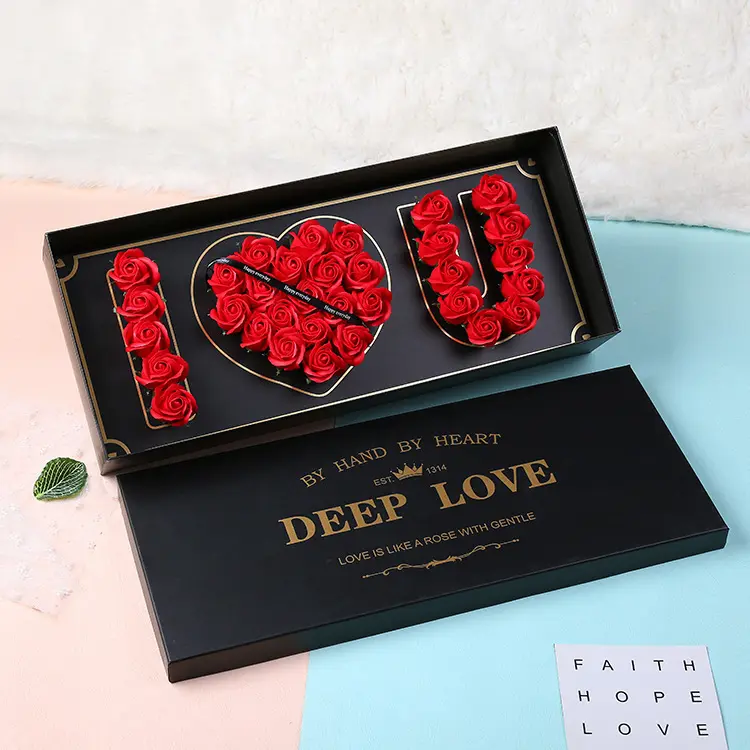 Luxe Custom Rechthoekige Lange Karton Romantische Rose Bloem Dozen I Love U Verpakking Bloemen Geschenkdoos Verpakking