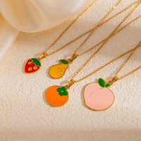 Ocean Animal Emaille Fruit Ketting 18k Goud Verguld Fruit Kersen Aardbei Dames RVS Ketting