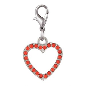 Ciondolo a forma di cuore rosso con strass, tono argento, per la creazione di gioielli - Product Image 1
