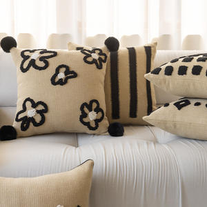 Hemo Geometric <b>Throw</b> Pillow Square Nordic Style Removable Living Room Decor Jute Loop Pile <b>Beige</b> Black Pattern - Product Image 3