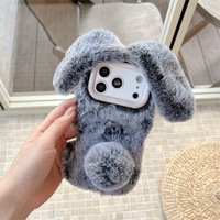 Étui de téléphone en peluche de lapin mignon pour iPhone 13 14 15 16 17 Pro Max, coque de protection en PC douce et chaude pour l'hiver