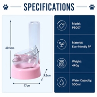 Tempat Makan Hewan Peliharaan PP Tahan Lama Bebas BPA dengan Botol Isi Ulang Otomatis 500ml, Dispenser Air dan Mangkuk Makanan 2-in-1 Anti Bocor