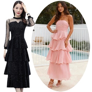 Vestidos de Noche Largos de Varias Capas con Lentejuelas, Trajes para Ocasiones Especiales, Vestidos Maxi para Invitadas de <span class=keywords><strong>Boda</strong></span>, <span class=keywords><strong>Vestido</strong></span> con Volantes - Product Image 1