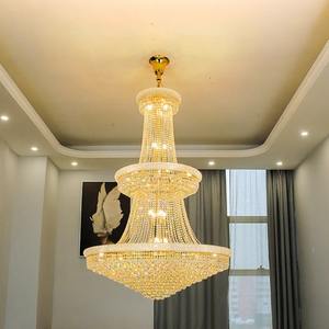 Grand lustre en cristal luxueux doré pour hall d'hôtel, luminaires suspendus, grand lustre en cristal - Product Image 4