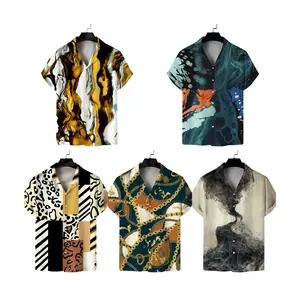 Chain Print Men's Shirts 3D Oil Painting Short Sleeve Shirt Men Oversized Harajuku Streetwear Hawaiian Beach Shirt Aloha