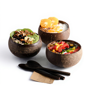 Sustainable Natural Coconut Shell <b>Polished</b> Small Vietnam Engraved Bowl for Home Restaurant Hotel Resort Use Made in Vietnam - Product Image 1