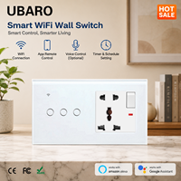 UBARO WiFi 3 prises murales intelligentes tactiles universelles avec contrôle à distance via l'application Tuya Smart Life et commande vocale