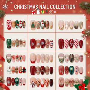 Collection de faux ongles de Noël à presser, assortiment festif, réutilisables et détachables, pour fêtes de fin d'année, vente en gros - Product Image 1