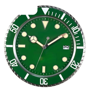 Horloge murale ronde en quartz vert avec cadran lumineux et cadre métallique pour la décoration du salon - Product Image 1