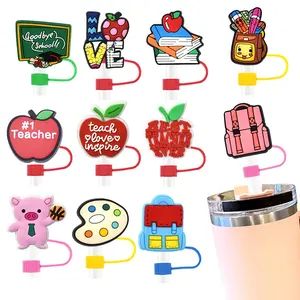 Couverture de paille personnalisée en silicone grand topper de paille personnalisé anti-poussière enfants retour à l'école personnalisé 10MM couvertures de paille