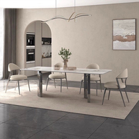 WESOME Ensemble table et chaises de salle à manger aux motifs simples italiens, ensemble de tables à manger en porcelaine frittée, marbre et or
