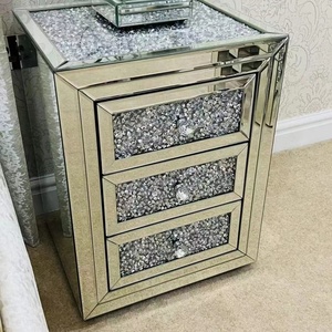 Wholesale High Quality Light Luxury Silver Wooden <strong>Bedside</strong> Cabinet Bedroom Custom Furniture Diamond <strong>Mirror</strong> Wall Cabinet - Product Image 5