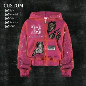 Sweat à capuche personnalisé pour hommes de haute qualité poids lourd 100% coton à capuche graphique de couleur surdimensionné veste éponge à gaufrage sans cordon - Product Image 4